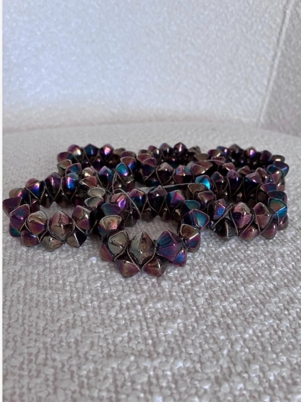 Set of 6 Iridescent Purple Beaded Napkin Rings Wedding Table Decor Boho Glam
